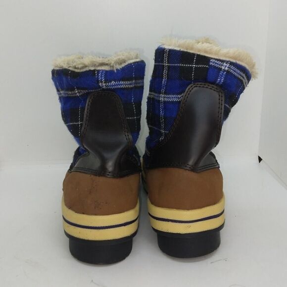 Merona Womens Pre-owned Brown w/Blue Plaid Faux Fur Lined Winter Boots - sz. 7 - Picture 3 of 5